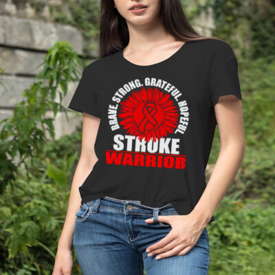 Brace Strong Grateful Hopeful Stroke Survivor Red Awareness Ribbon shirt