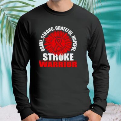 Brace Strong Grateful Hopeful Stroke Survivor Red Awareness Ribbon shirt