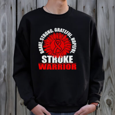 Brace Strong Grateful Hopeful Stroke Survivor Red Awareness Ribbon shirt