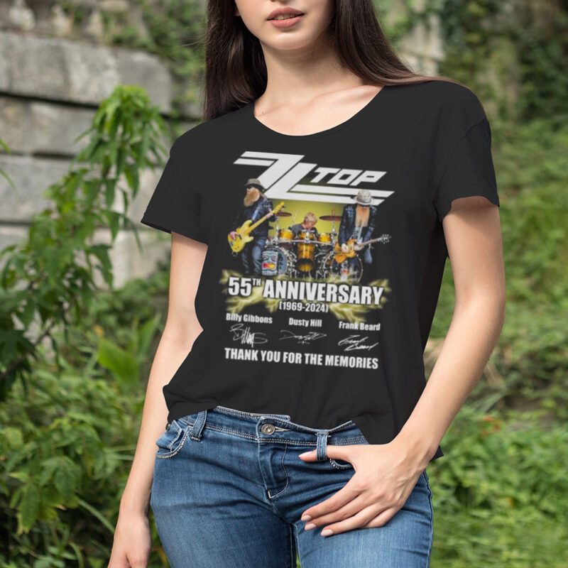 ZZ Top 55th Anniversary 1969-2024 Thank You For The Memories Signatures Ladies Tee