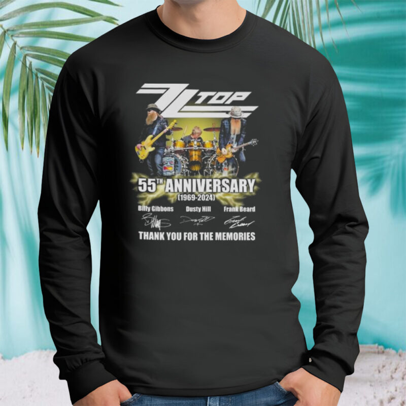 ZZ Top 55th Anniversary 1969-2024 Thank You For The Memories Signatures LongSleeve
