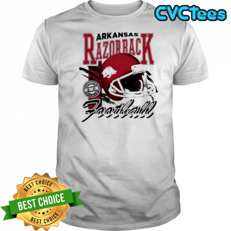 Arkansas Razorbacks hit that line varsity helmet shirt