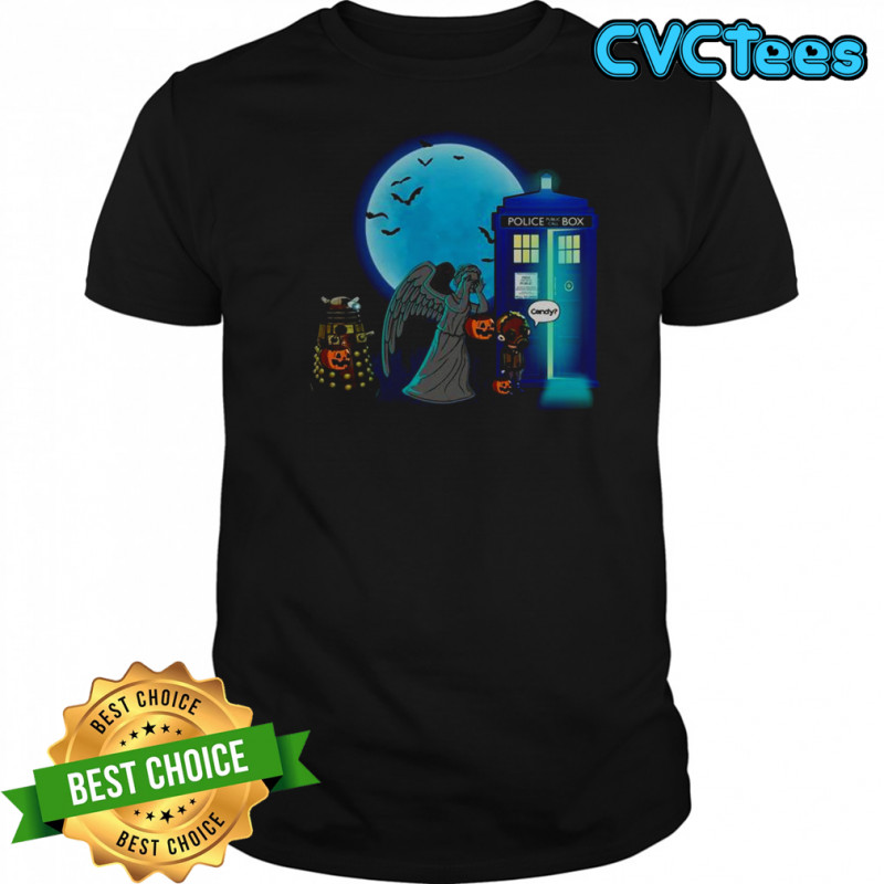 Doctor Who Halloween Tardis Dalek Weeping Angel Trick Or Treat T-Shirt