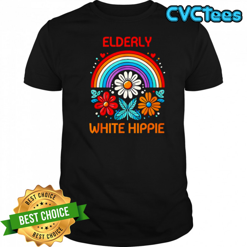 Elderly White Hippie Rainbow flower shirt