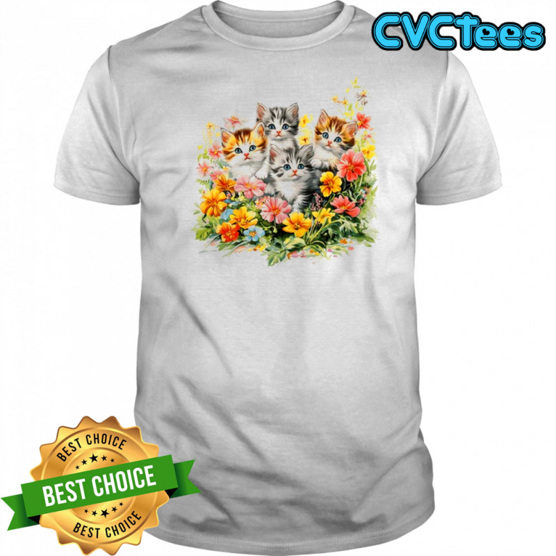 Floral Vintage Aesthetic Painted Kittens Cat Lover Flower shirt