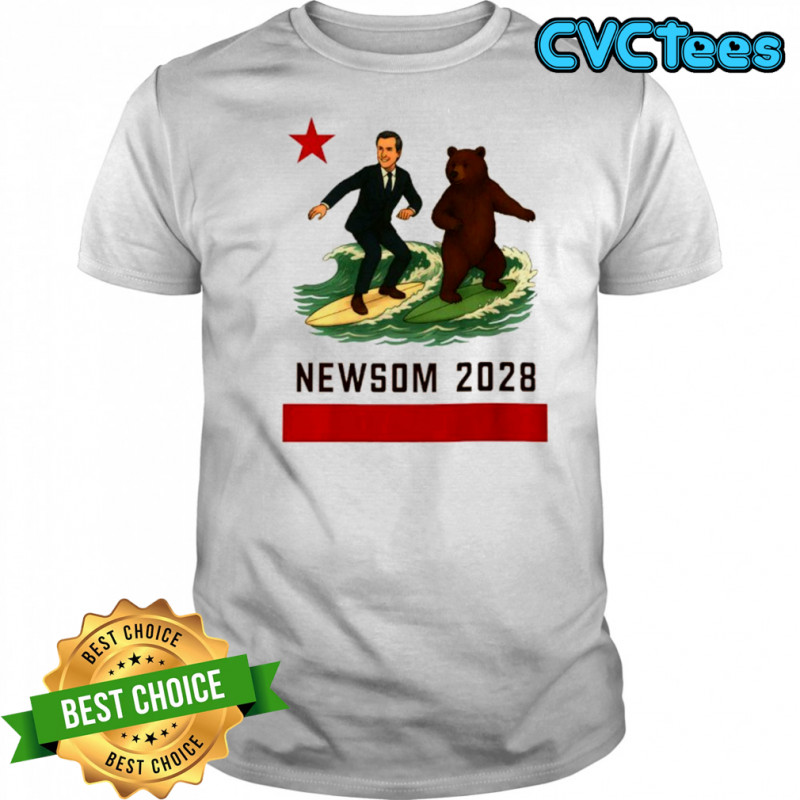 Gavin Newsom Bear surfing California flag Bear 2028 political shirt