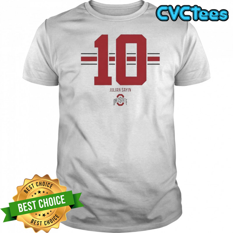 Julian Sayin 10 Ohio State Buckeyes Football Stripe T-Shirt