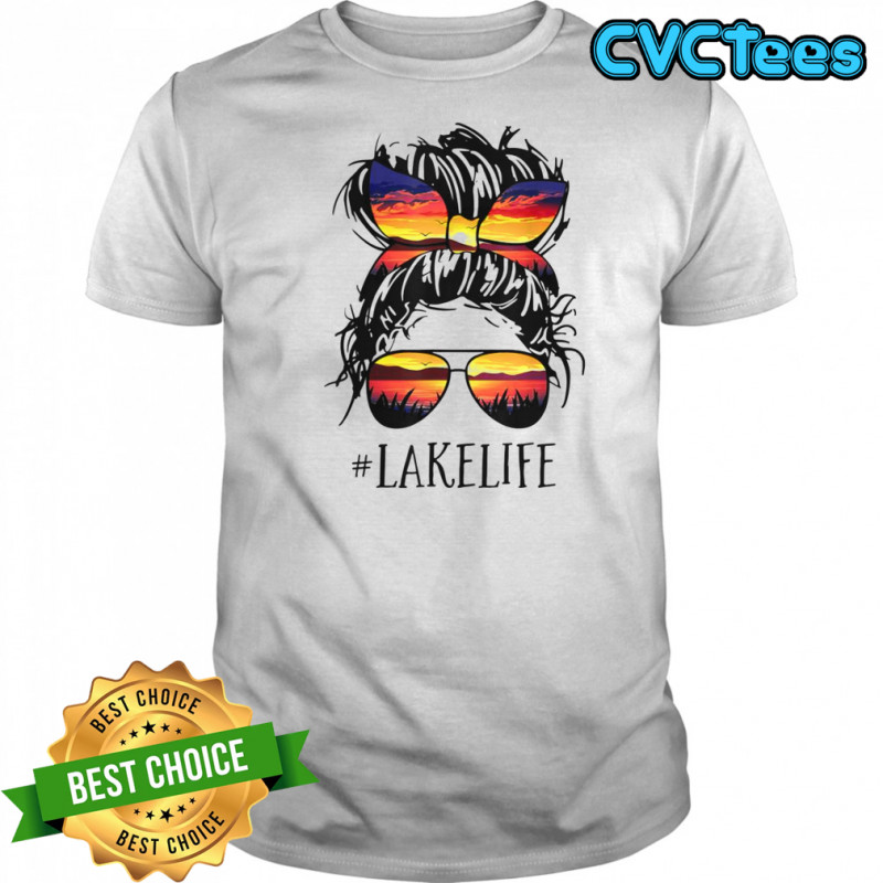 Lake Life Messy Bun Girls Women Mom Mother Grandma T-Shirt