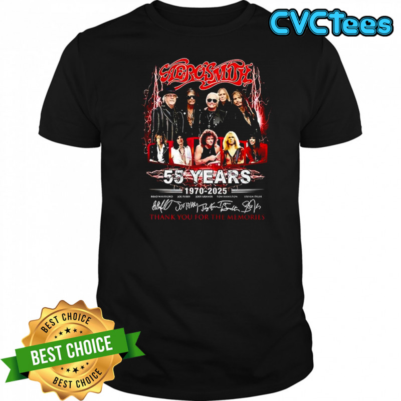Aerosmith 55 years 1970 2025 thank you for the memories lightning shirt
