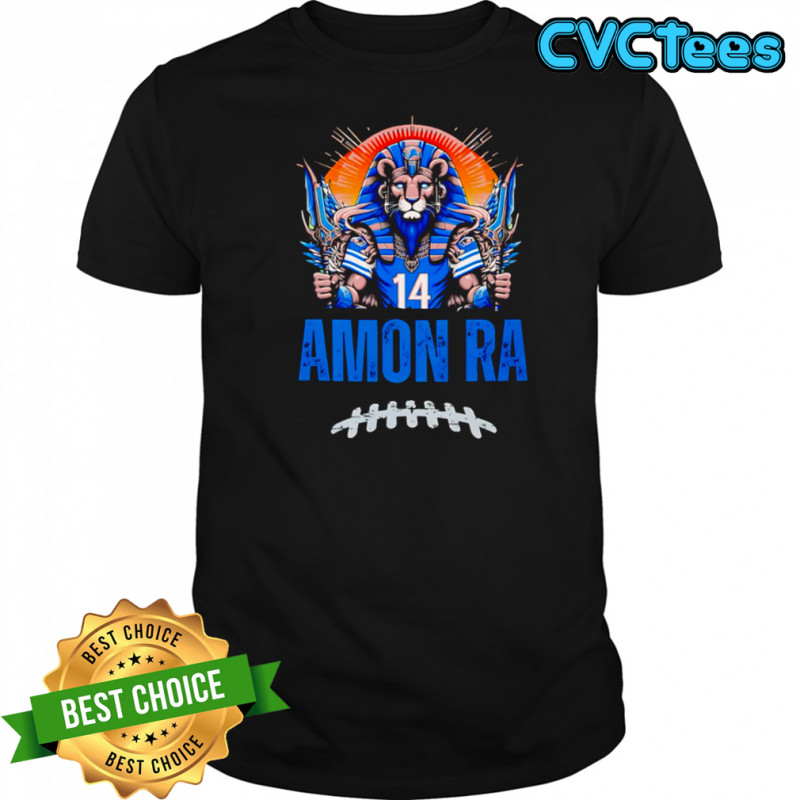 Amon Ra Egyptian god holding football sticks player number 14 shirt