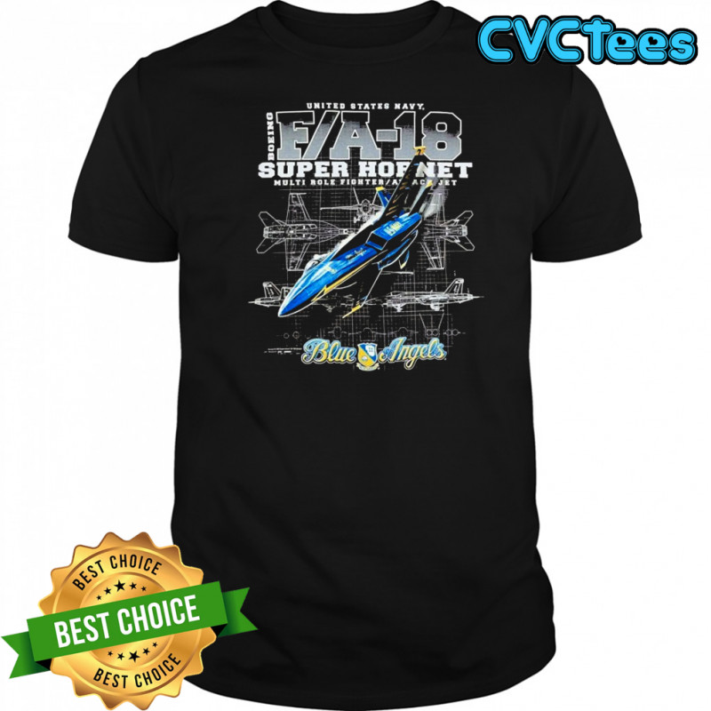 Blue Angels US Navy F A-18 Super Hornet Multi Role Fighter Attack Jet Schematic Naval Aviation The Flight Deck T-shirt