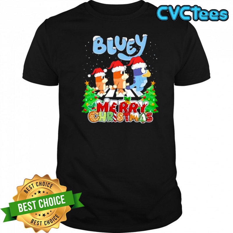Bluey Merry Christmas Cartoon Dog Family and Santa Hats shirt