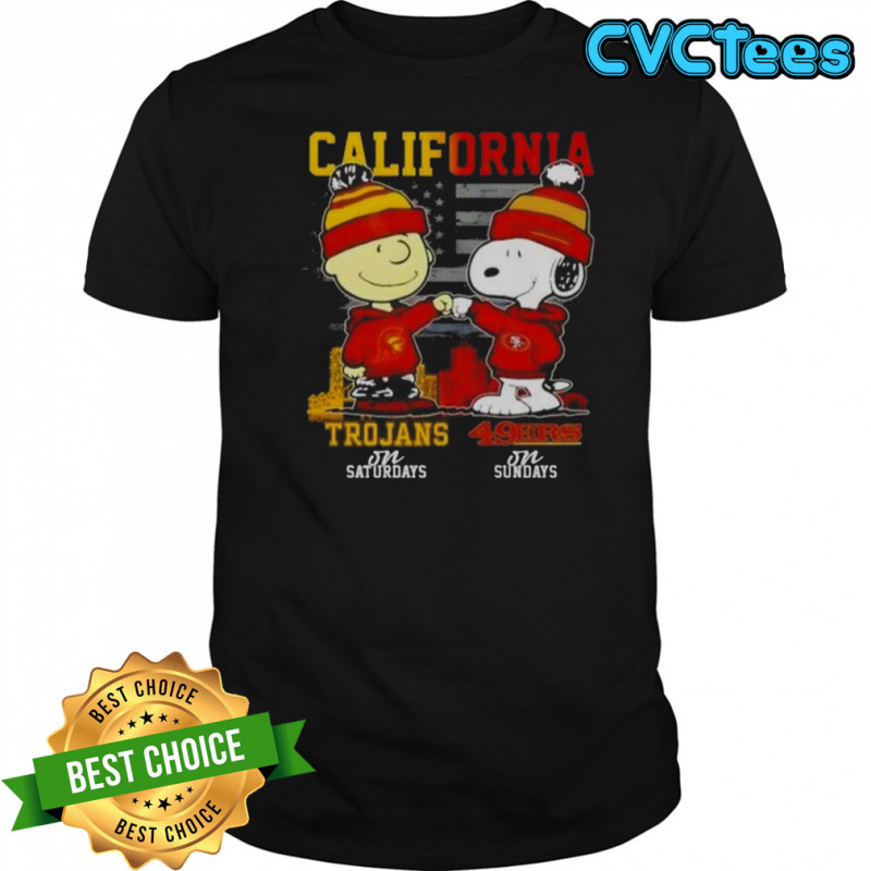 California Sports Charlie Brown USC Trojans Saturdays X Snoopy San Francisco 49ers Sundays T-Shirt California Sports Charlie Brown USC Trojans Saturdays X Snoopy San Francisco 49ers Sundays T-Shirt