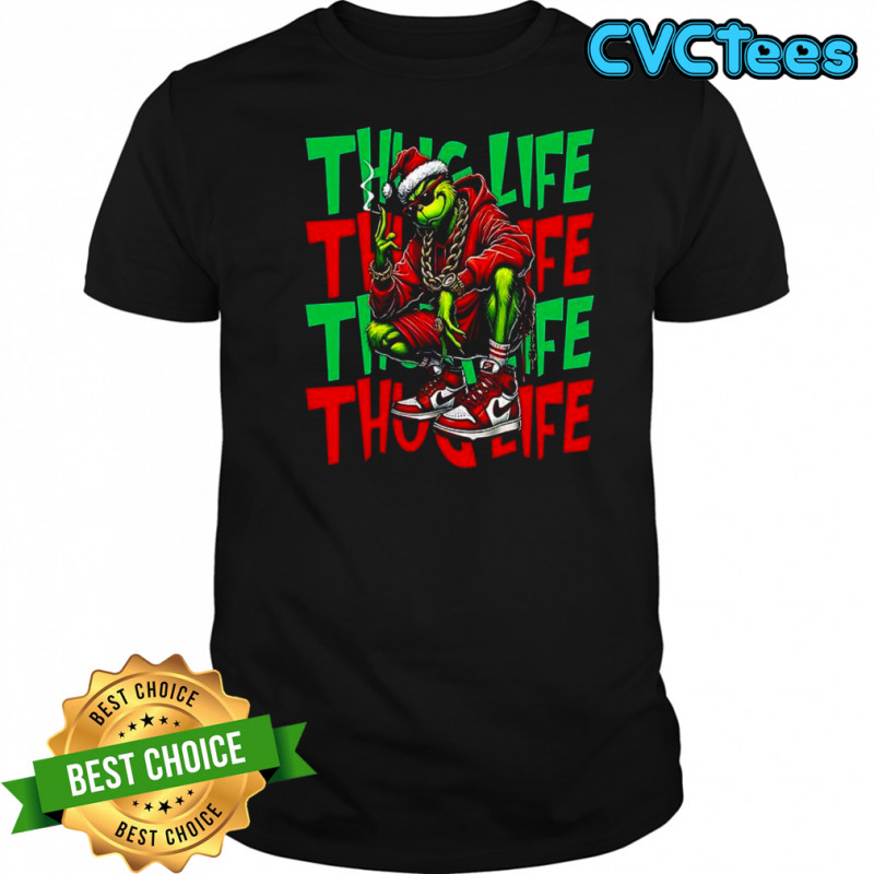 Christmas Thug Life Grinch Smoking Red Hoodie shirt
