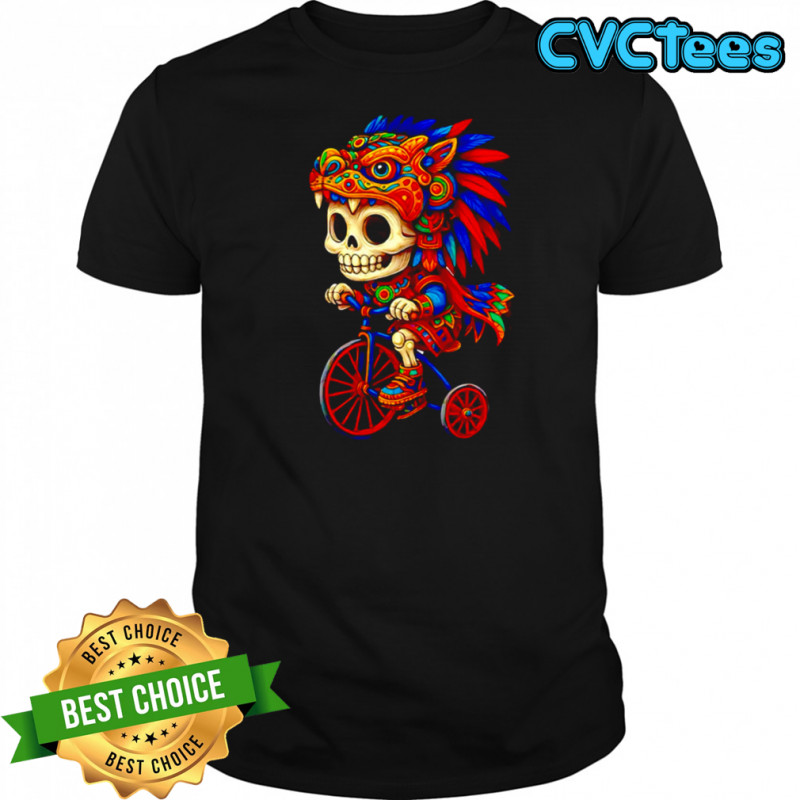 Day Of The Dead Aztec Skeleton On A Bicycle shirt