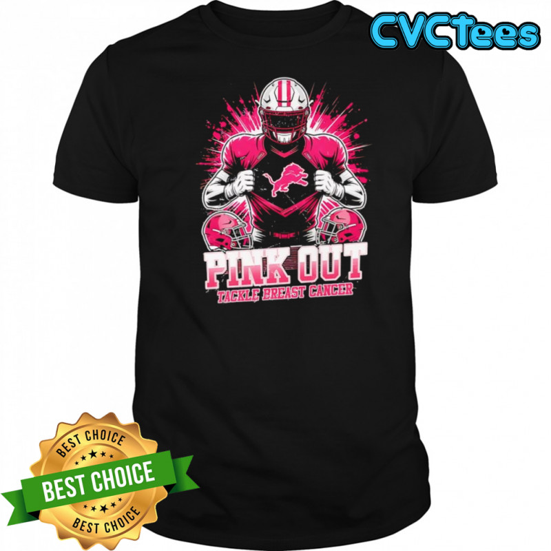 Detroit Lions football pink out tackle breast cancer shirt