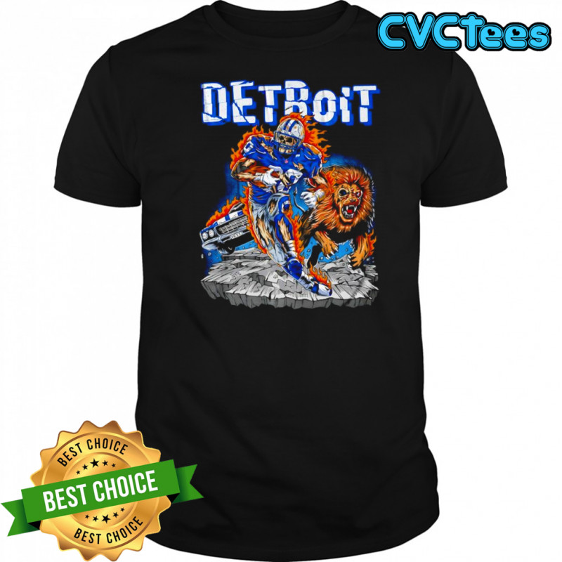 Detroit Lions football Zombie player lion burning graphic shirt