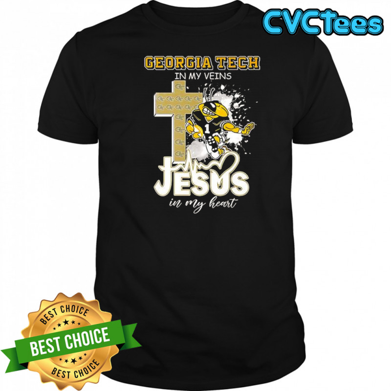Georgia Tech in my veins Jesus in my heart mascot shirt