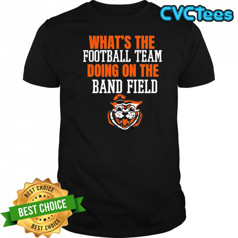 Massillon Tiger Swing Band mascot what’s the football team doing on the band field shirt