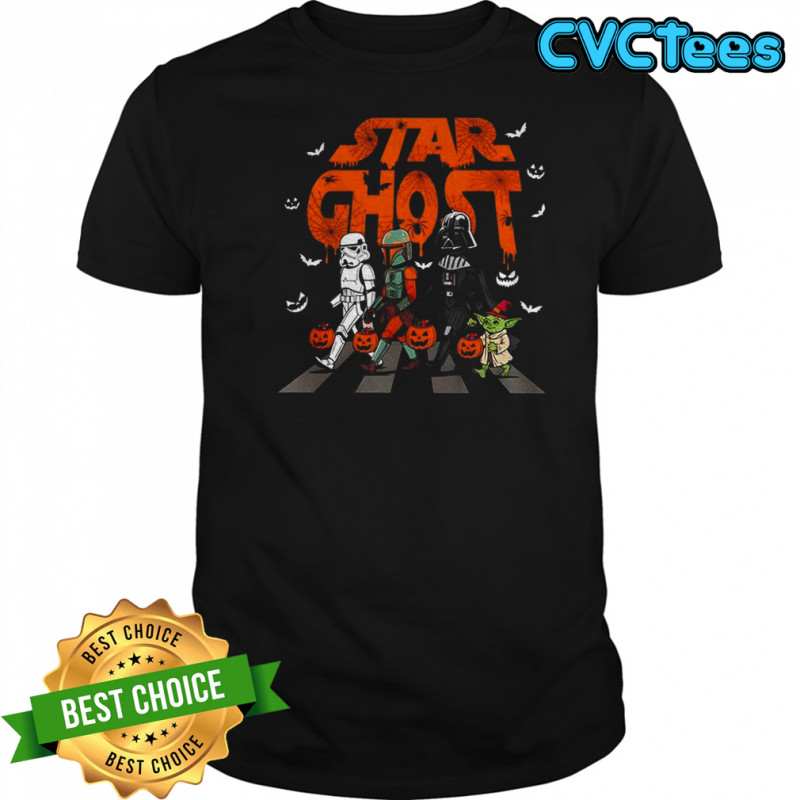 Stormtrooper Boba Fett Darth Vader and Master Yoda Abbey Road star ghost Halloween shirt