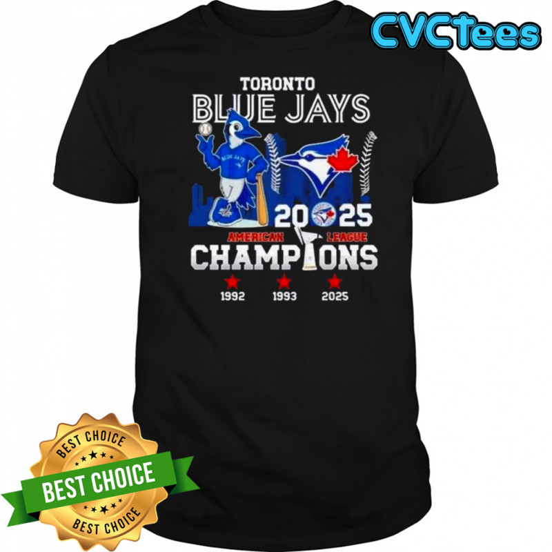 2025 American League Champions 3x Toronto Blue Jays Mascot Baseball Skyline T-Shirt