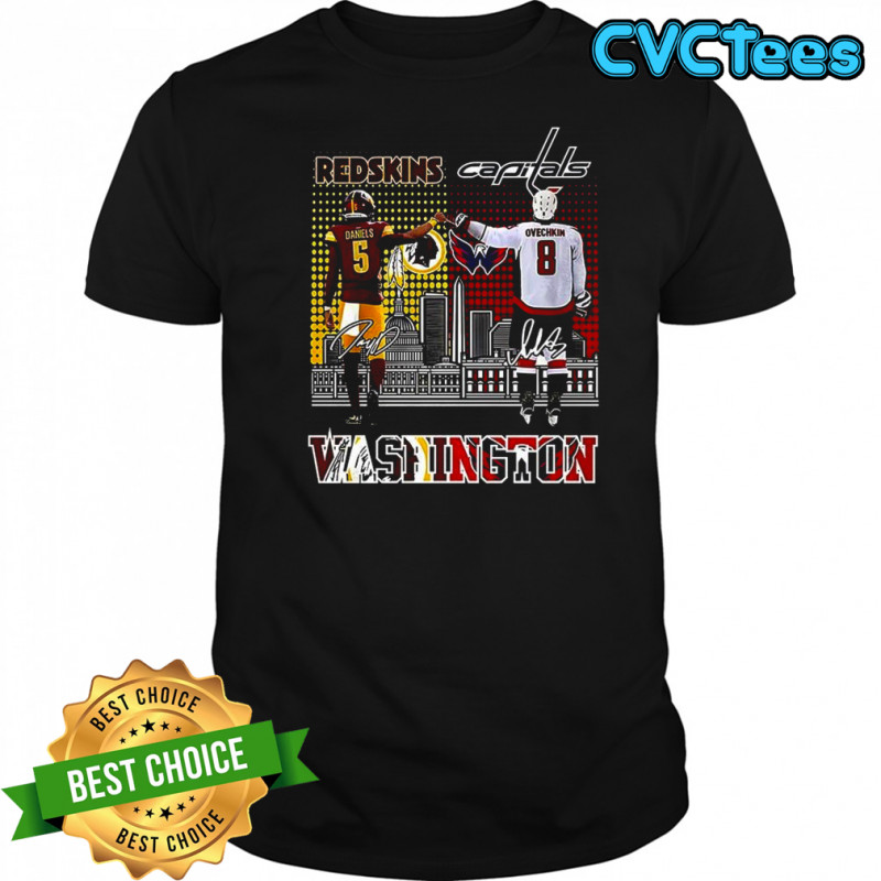 Alexander Ovechkin Washington Capitals and Jayden Daniels Washington Commanders signature shirt Alexander Ovechkin Washington Capitals and Jayden Daniels Washington Commanders signature shirt