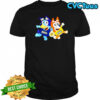 Bluey and Bingo wearing Savannah Bananas logo shirt
