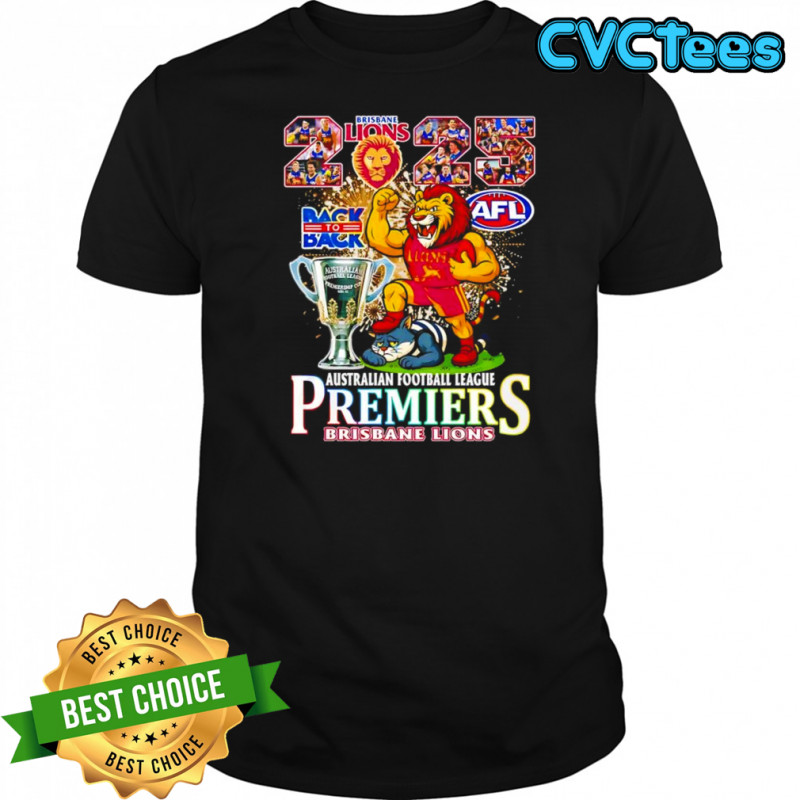 Brisbane Lions back to back 2025 AFL Australian Football League premiers cup mascot logo shirt