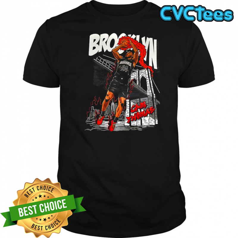Cam Thomas Brooklyn Nets basketball shooting stance skyline shirt