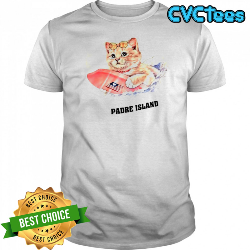 Cat surfing padre island shirt