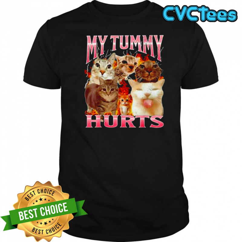 Cats my tummy hurts graphic meme shirt