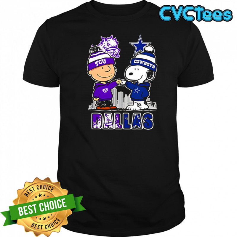 Charlie Brown and Snoopy x Texas Christian University Horned Frogs and Dallas Cowboys shirt