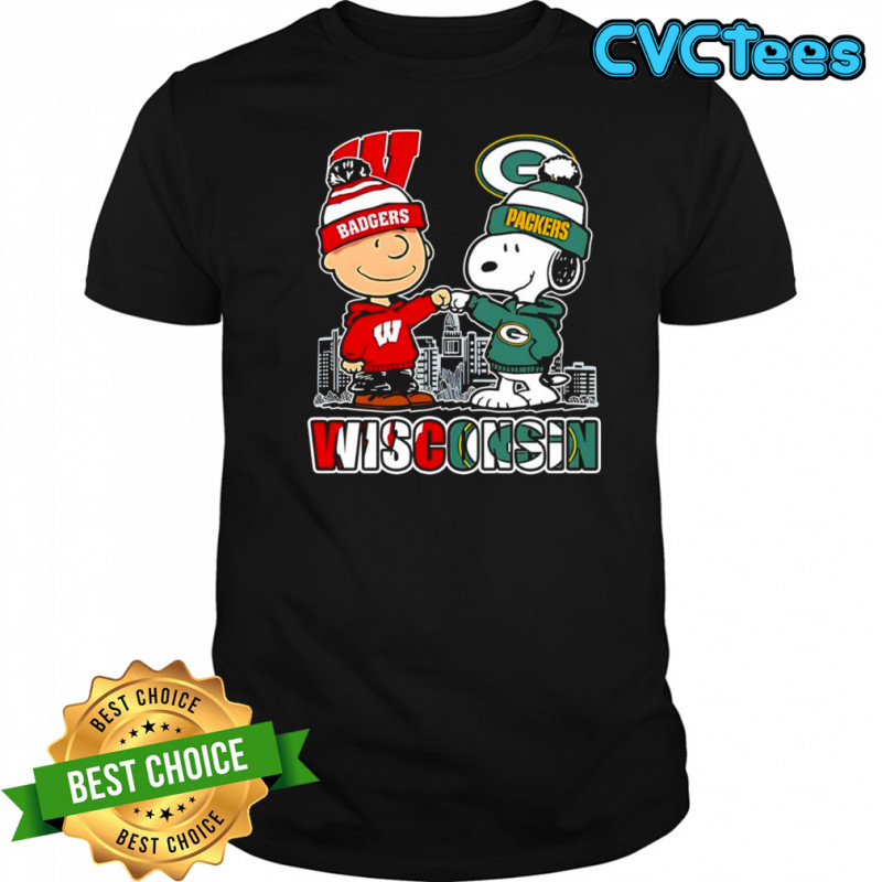 Charlie Brown and Snoopy x Wisconsin Badgers and Green Bay Packers shirt
