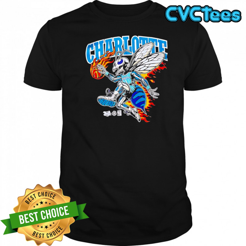 Charlotte Hornets mascot skeleton burning player NBA shirt
