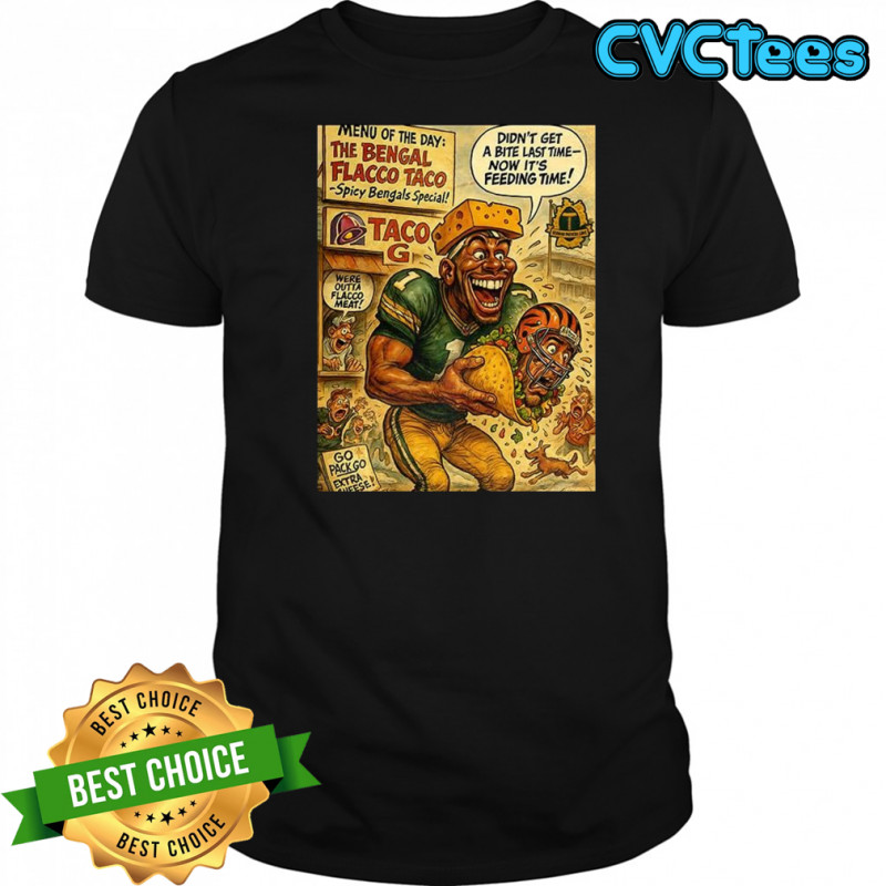 Cincinnati Bengals vs Green Bay Packers NFL 2025 The Bengal Flacco Taco caricature shirt