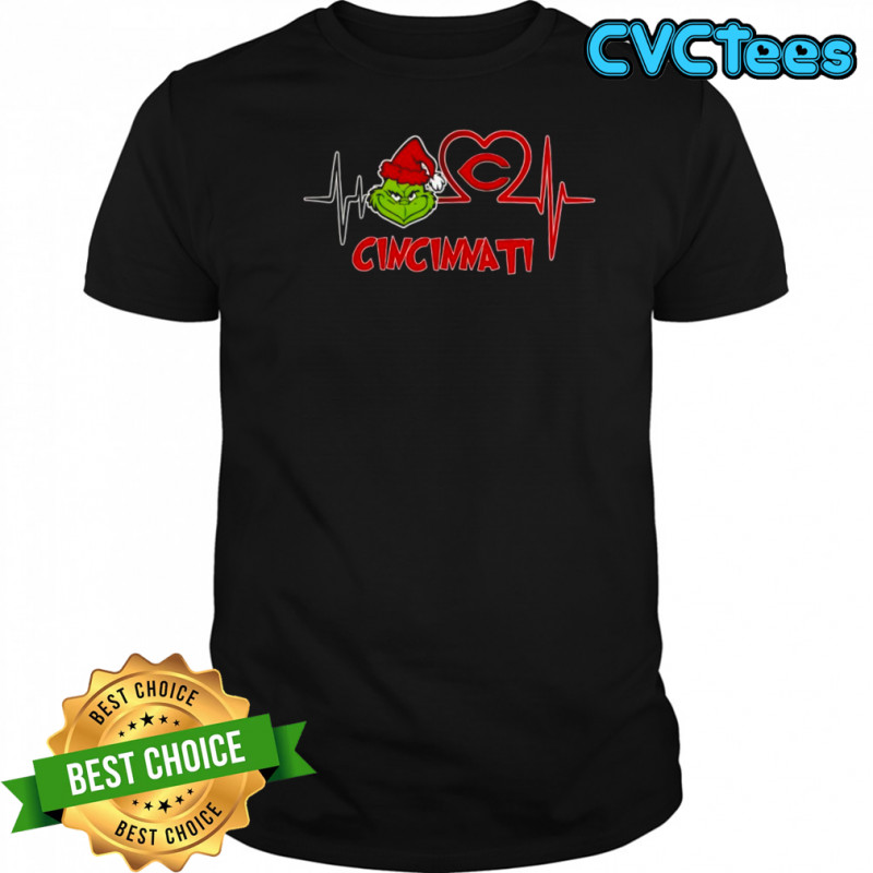 Cincinnati Reds x Grinch Santa Heartbeat Love Logo Merry Christmas Shirt