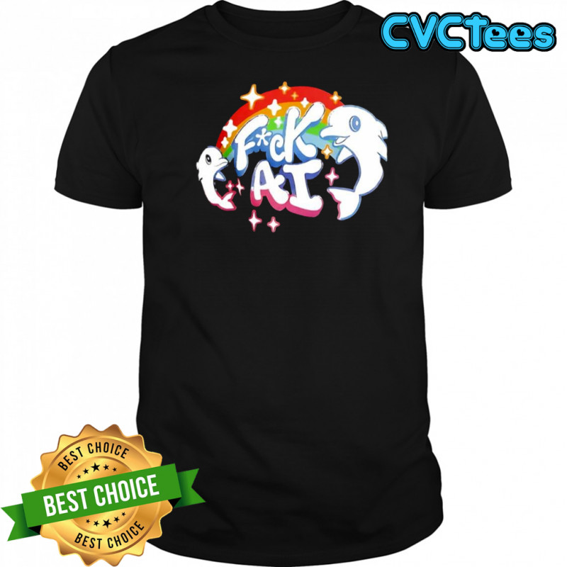Fuck AI two dolphins rainbow shirt