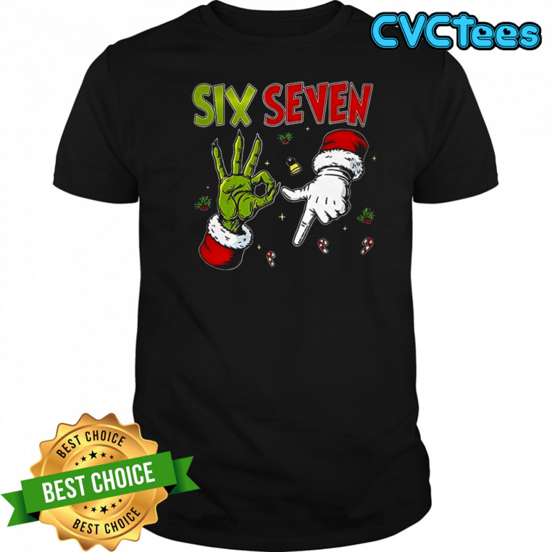 Grinch and Santa Hands Six Seven Christmas shirt