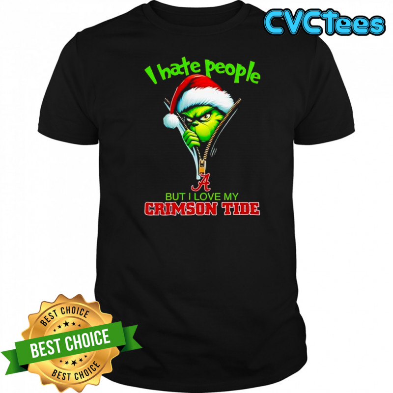 Grinch santa hat I hate people but I love my Alabama crimson tide Christmas logo clothing shirt Grinch santa hat I hate people but I love my Alabama crimson tide Christmas logo clothing shirt