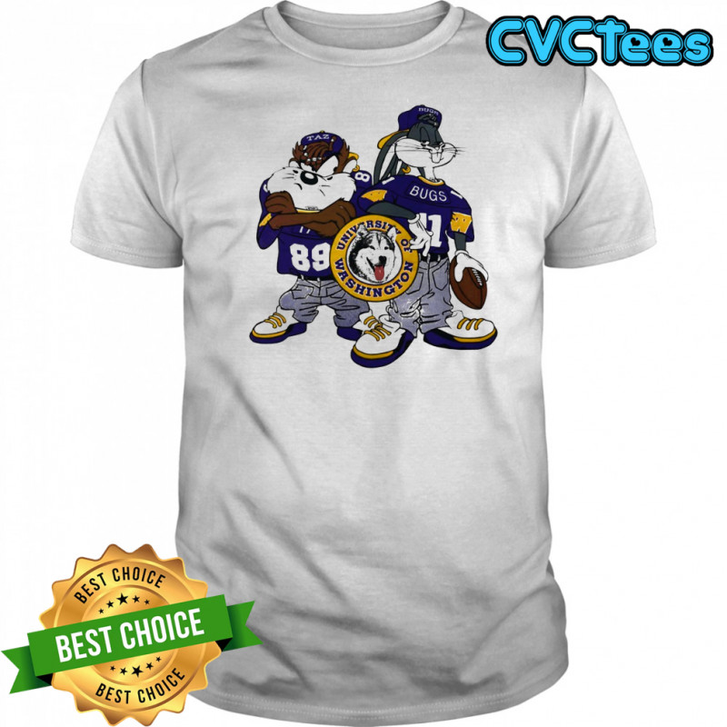 Taz and Bugs Bunny wearing University of Washington Huskies football shirt