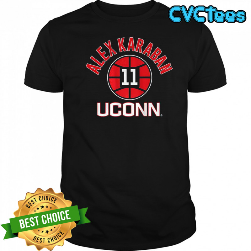 Alex Karaban UConn Huskies basketball name number 11 ball shirt