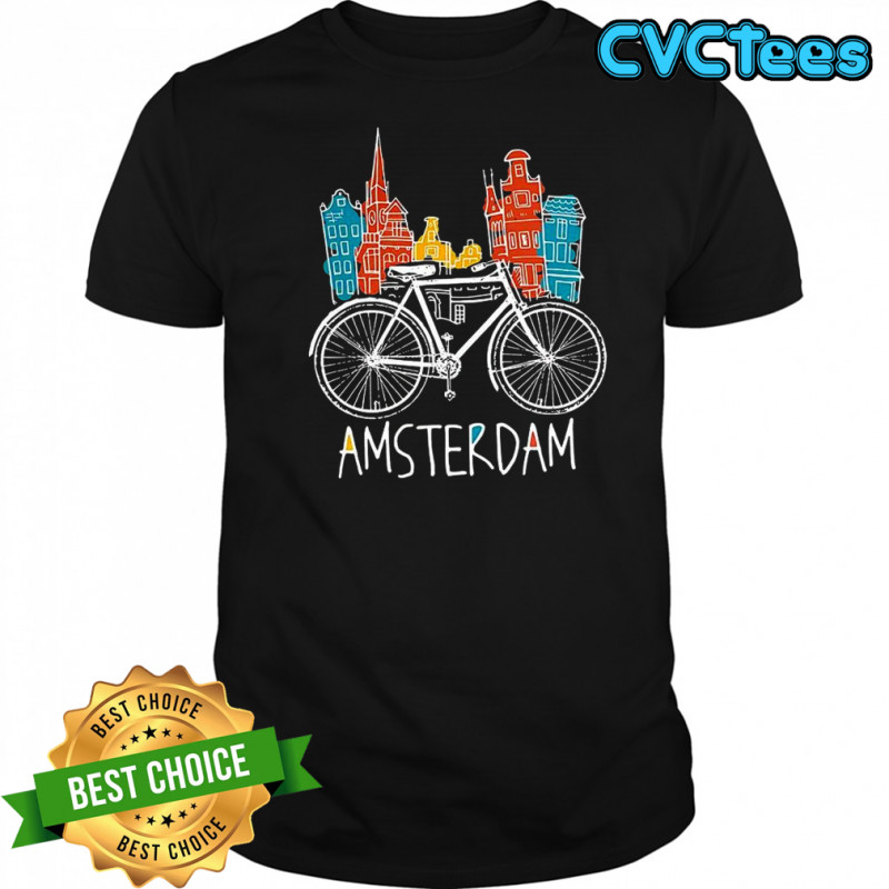Amsterdam cycling skyline sketch shirt