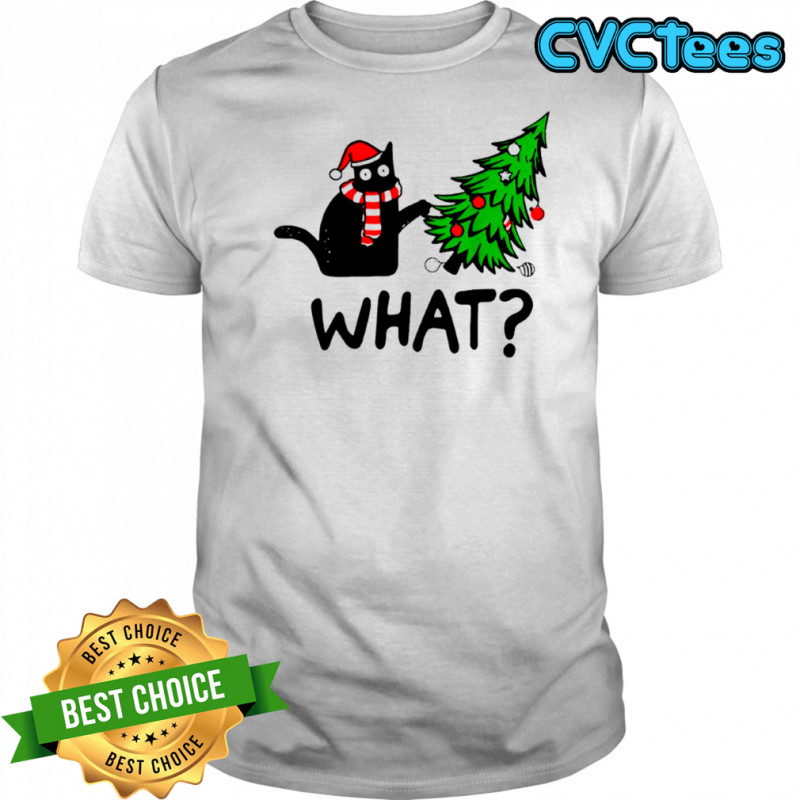 Black Cat Gift Pushing Christmas Tree Over Cat What shirt