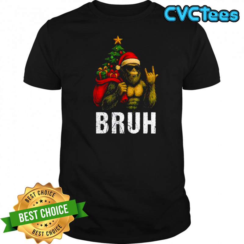 Bruh Bigfoot Christmas Funny Christmas Tree Xmas Sasquatch shirt