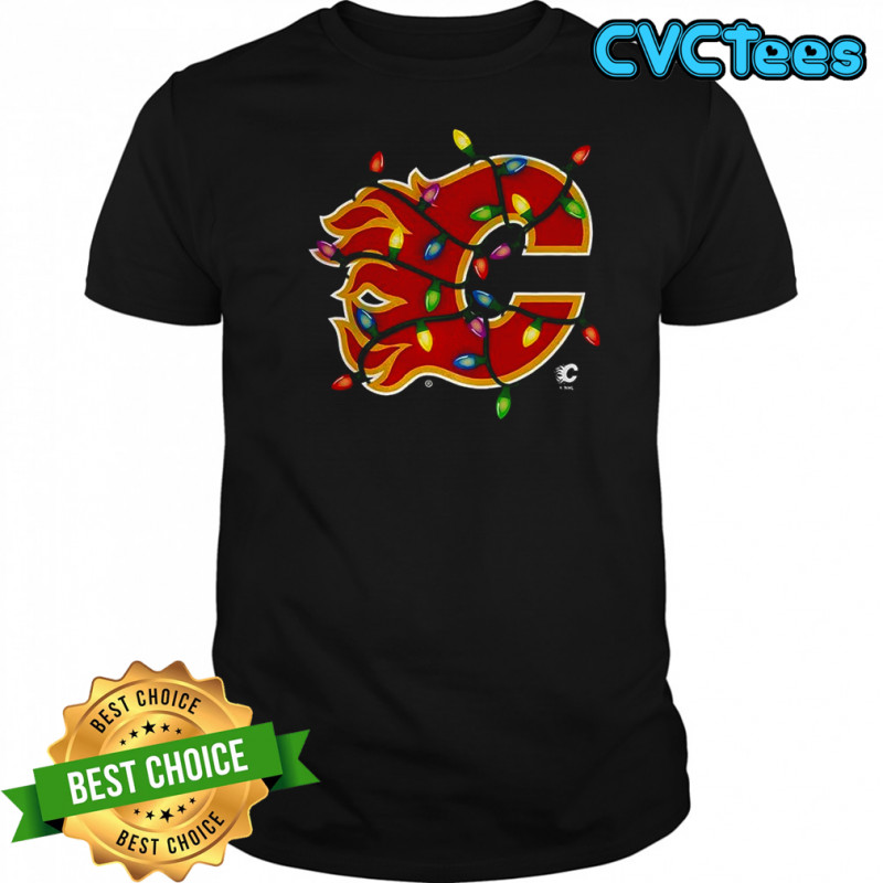Calgary Flames logo Holiday Merry Christmas lights shirt