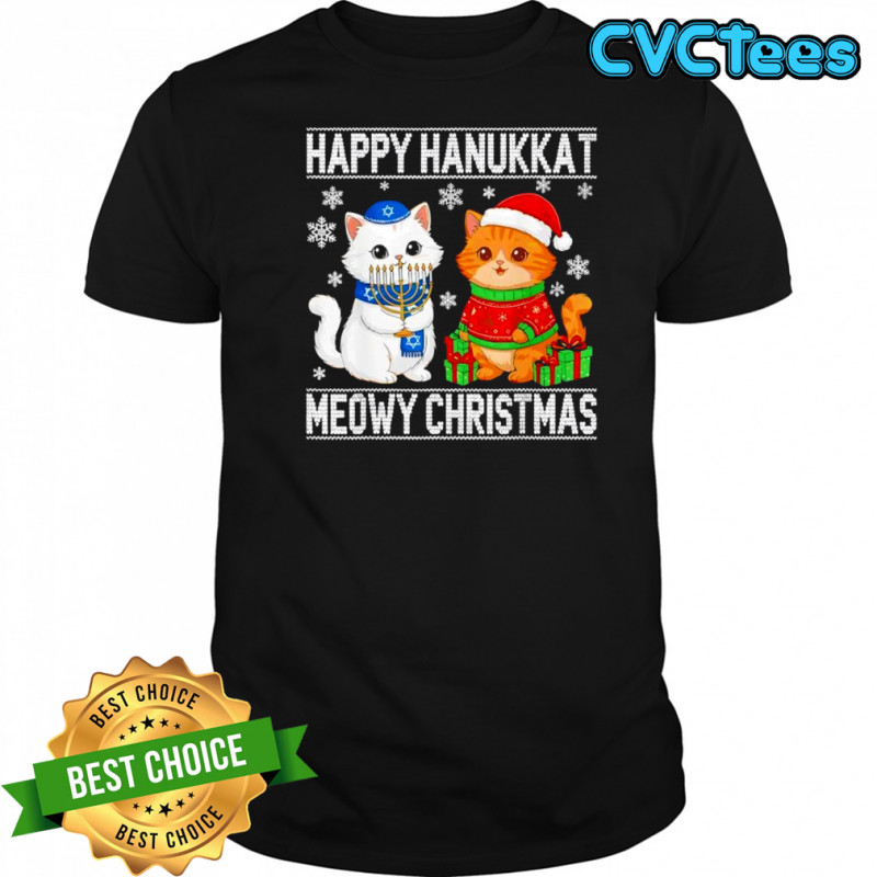Cat Merry Christmas Happy Hanukkah shirt
