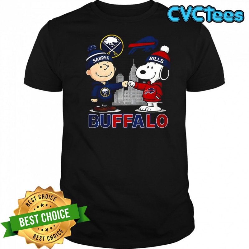 Charlie Brown Buffalo Sabres touch hand Snoopy Buffalo Bills skyline shirt