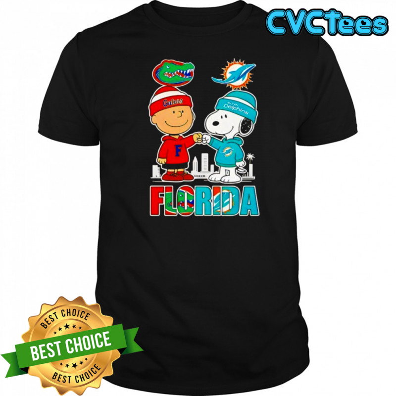 Charlie Brown Florida Gators And Snoopy Miami Dolphins Shirt