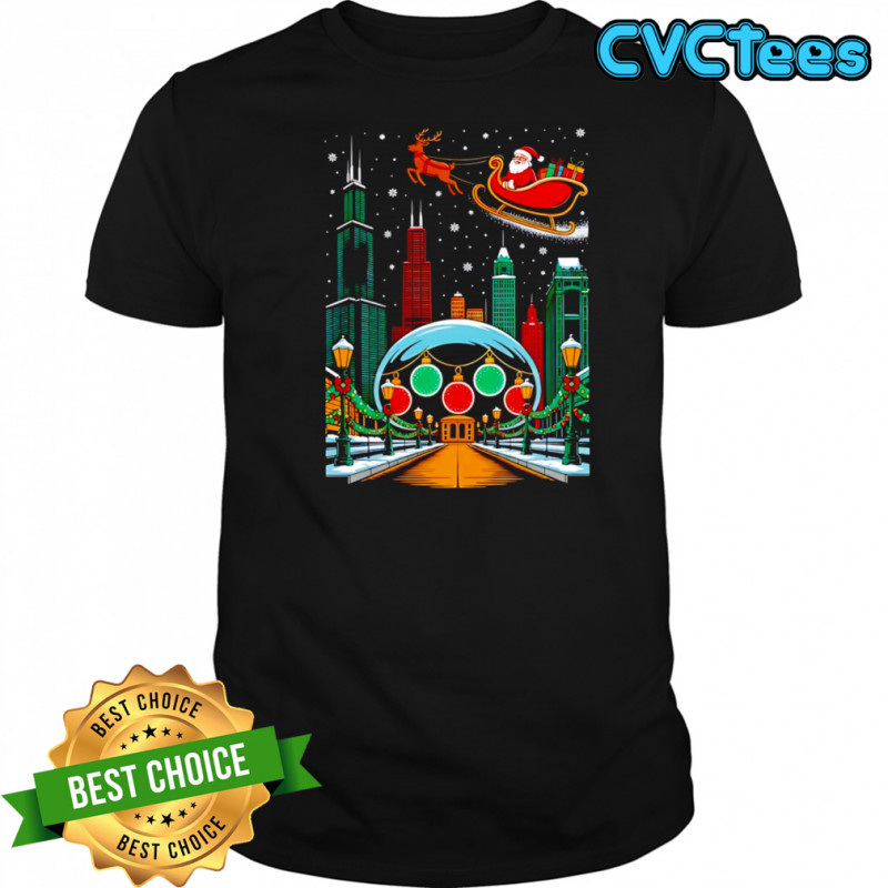 Chicago skyline with Santa’s sleigh christmas shirt