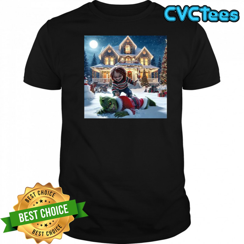 Chucky chases after The Grinch horror Christmas shirt